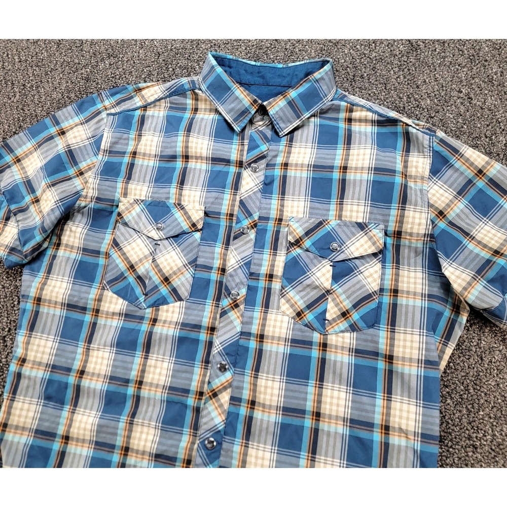 Kuhl Eluxor Shirt Mens Medium Blue Plaid Pearl Snap Hiking Outdoor Gorpcore